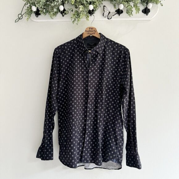 Mens Ted Baker Diamond Print Button Down Collared Shirt - Picture 1 of 4